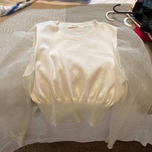 sheer arm white sweater blouse